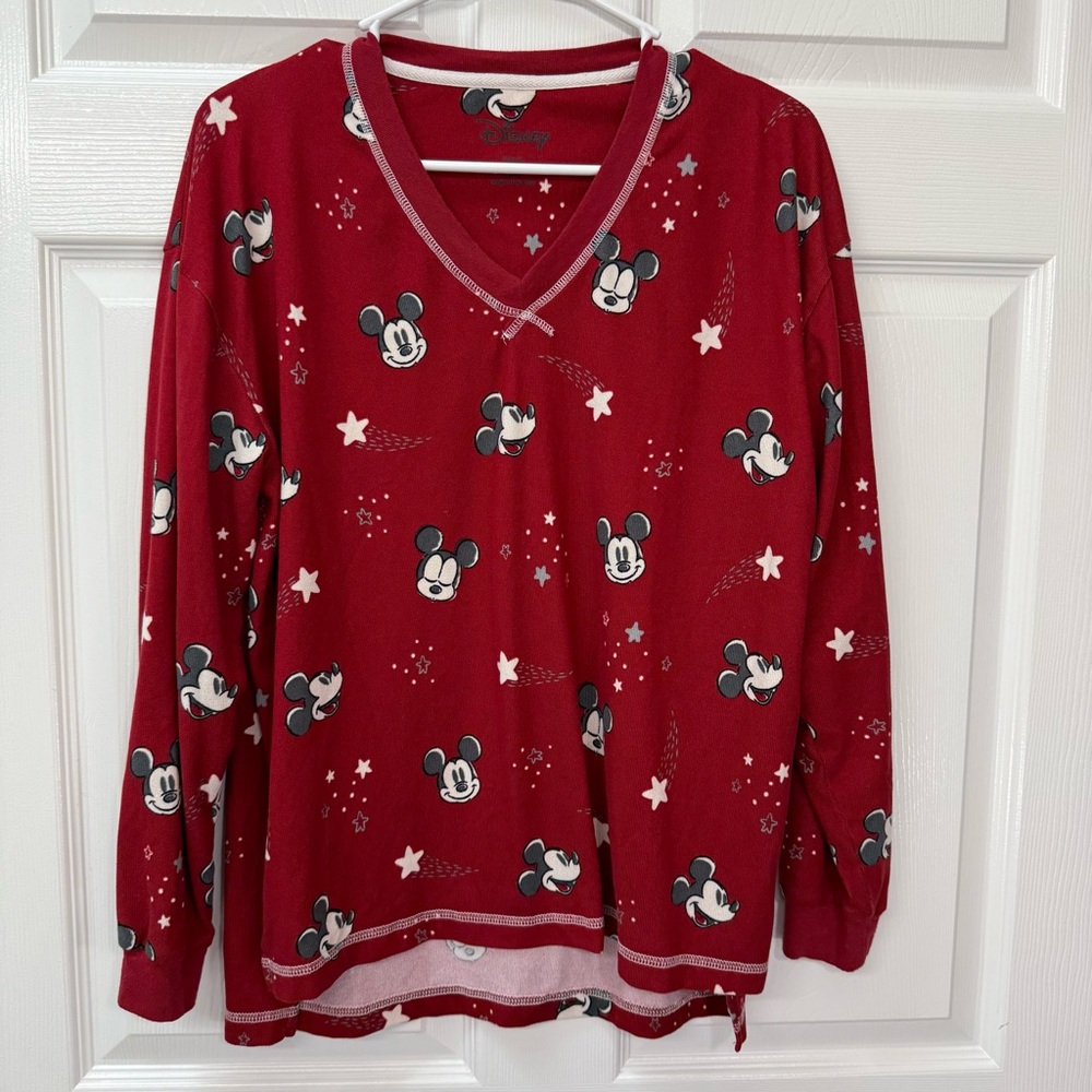 Disney Red Mickey Mouse Long Sleeve Sleep Top Size XS